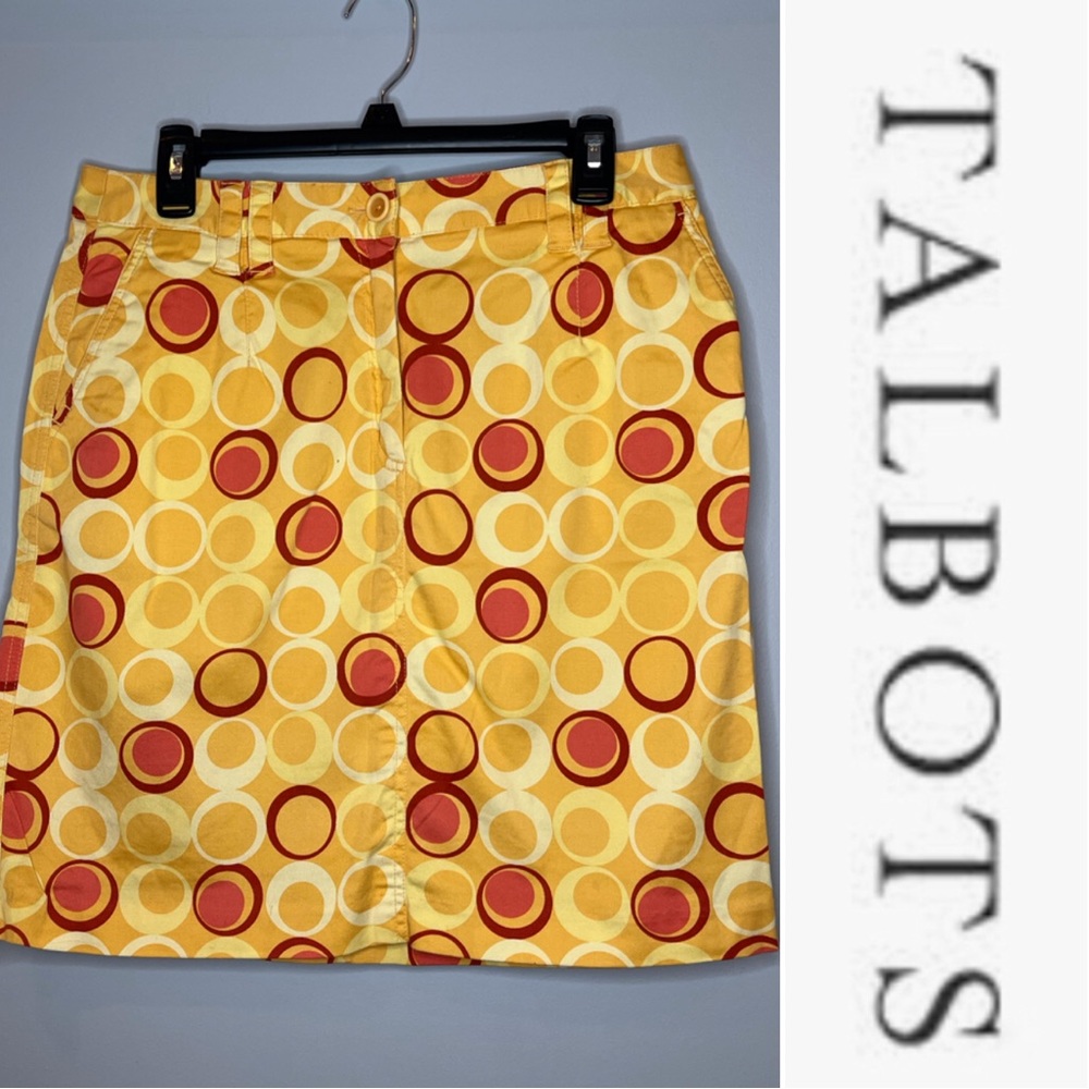 EUC Talbots Stretch denim dark yellow/orange geometric skirt size 12 petite.